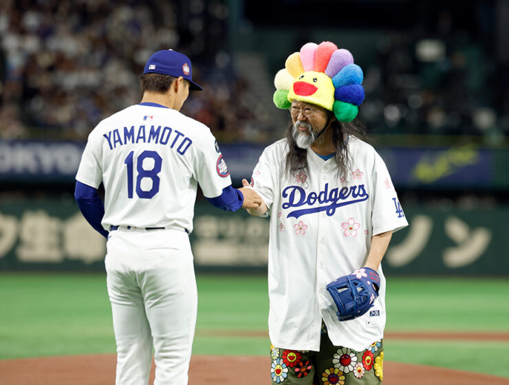 Dodgers Yoshinobu Yamamoto and artist Takashi Murakami at the Dodgers Japanese Heritage Night 2052